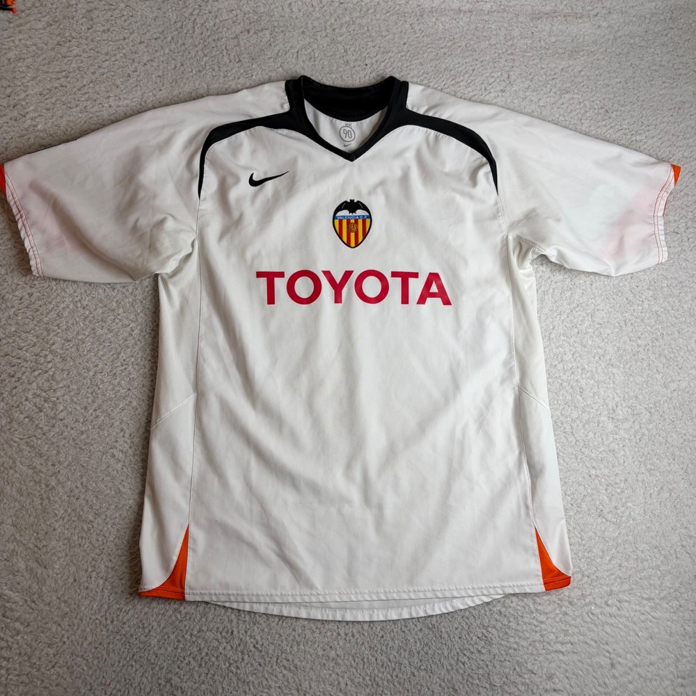 Vintage Nike Valencia CF 2005-06 Home Jersey Toyota Total 90 XL White 195961